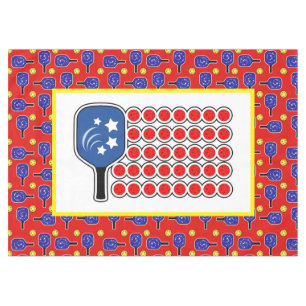 Patriotic Pickleball Red White Blue American Flag  Tablecloth
