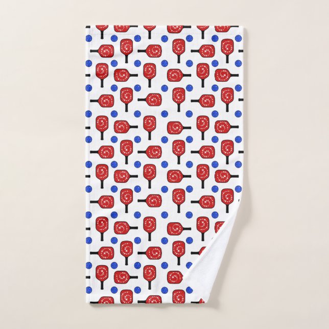 Patriotic Pickleball Red White Blue Paddles Ball Hand Towel (Hand Towel)