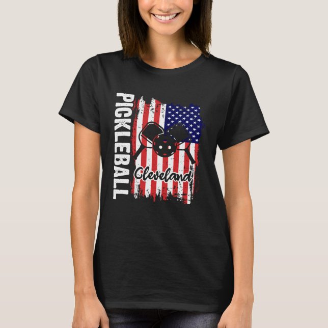 Patriotic Pickleball USA Flag Cleveland Ohio Versi T-Shirt (Front)