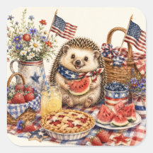 Patriotic Picnic Hedgehog Watercolor Design