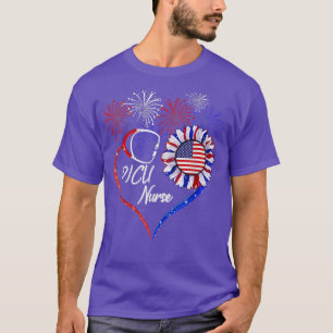 Patriotic PICU Nurse 4th Of July USA Flag Sunflowe T-Shirt