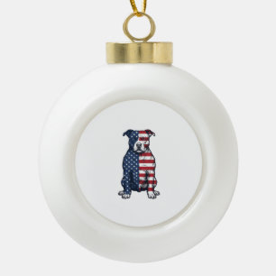 Patriotic Pit Bull Vintage Engraving Vector Design Ceramic Ball Christmas Ornament