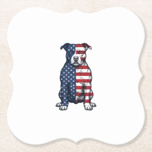 Patriotic Pit Bull Vintage Engraving Vector Design Paper Coaster
