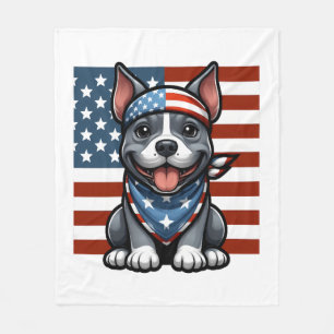 Patriotic Pitbull American Flag 4th of July BBQ Fleece Blanket