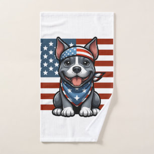 Patriotic Pitbull American Flag 4th of July BBQ Hand Towel