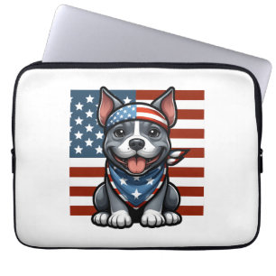 Patriotic Pitbull American Flag 4th of July BBQ Laptop Sleeve