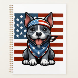 Patriotic Pitbull American Flag 4th of July BBQ Planner