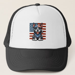 Patriotic Pitbull American Flag 4th of July BBQ Trucker Hat