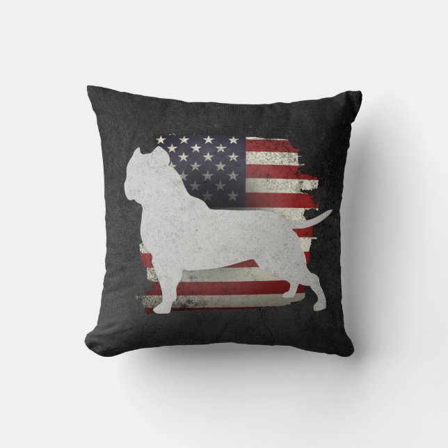 Patriotic Pitbull American Flag Throw Pillow (Front)