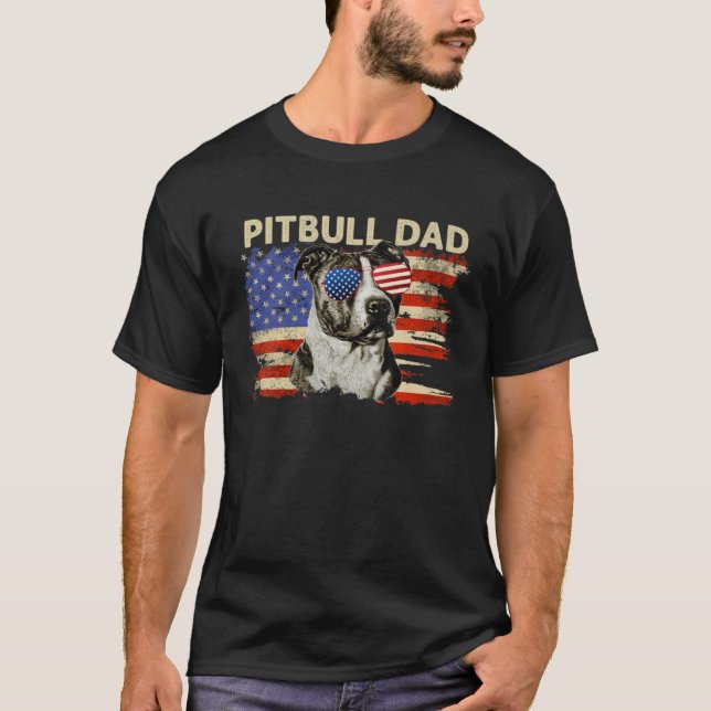 Patriotic Pitbull Dad  4th of July American Flag U T-Shirt (Front)