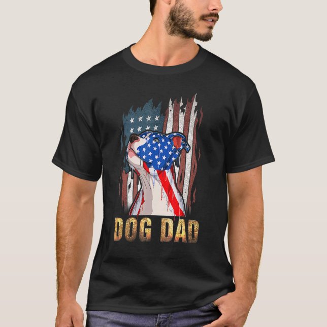 Patriotic Pitbull Dad  4th Of July American Flag U T-Shirt (Front)
