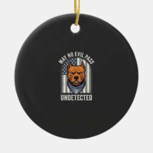 Patriotic Pitbull Guard Dog Ceramic Ornament