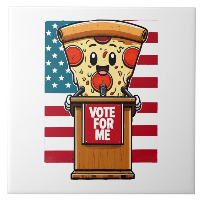 patriotic pizza vote for me ceramic tile (Front)