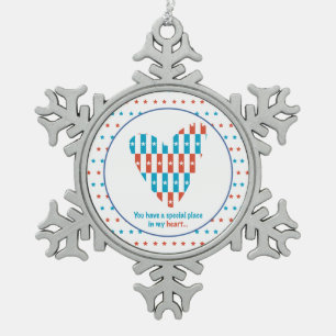 Patriotic Place In Heart, Support Encouragement Snowflake Pewter Christmas Ornament