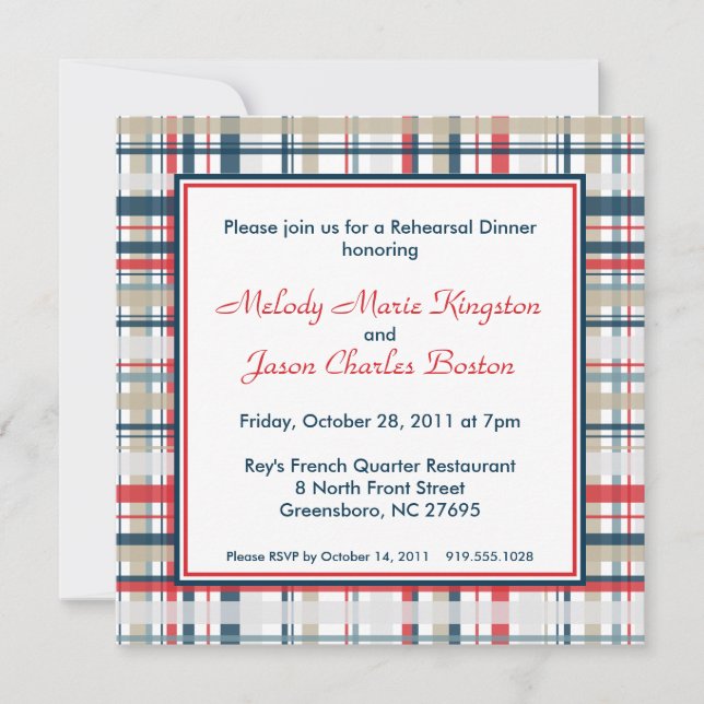 Patriotic Plaid Stripes Square Invitations (Front)