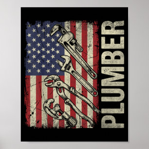 Patriotic Plumber Flag Plumbing Handyman Pipe Poster