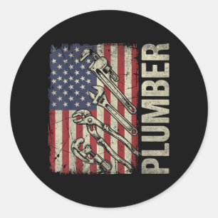 Patriotic Plumber US Flag Plumbing Handyman Pipe Classic Round Sticker