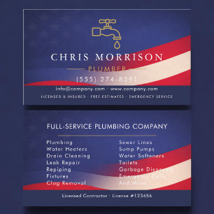 Patriotic Plumbing Plumber Professional Business Card