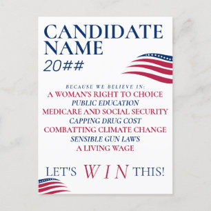 Patriotic Political Campaign Candidate Custom Name Postcard