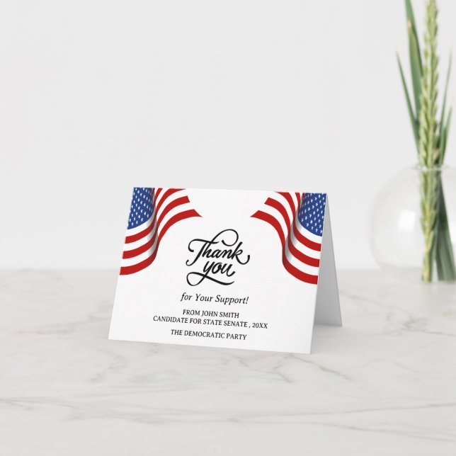 Patriotic Political Campaign Event or Contributor  Thank You Card (Front)