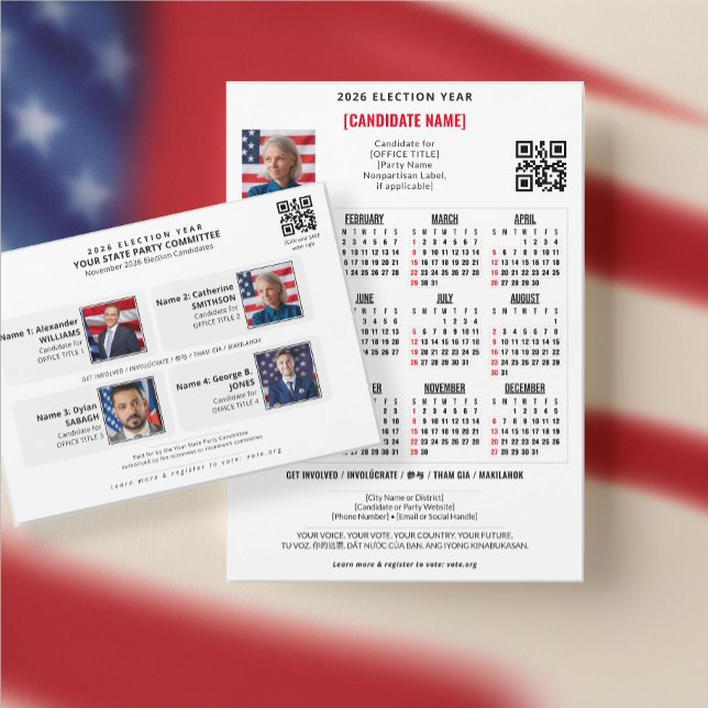 Patriotic Political Election QR Code 2026 Calendar (Patriotic Political Election QR Code 2026 Calendar + Slate Card Set to promote voter outreach)