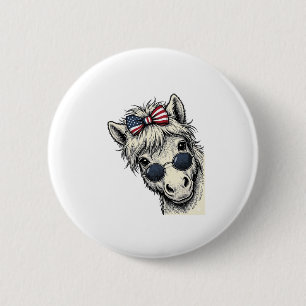 Patriotic Pony With Sunglasses Vintage Vector Desi 6 Cm Round Badge