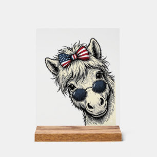 Patriotic Pony With Sunglasses Vintage Vector Desi Acrylic Sign