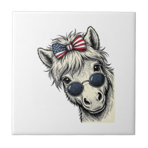 Patriotic Pony With Sunglasses Vintage Vector Desi Ceramic Tile