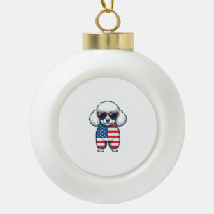Patriotic Poodle in Sunglasses Vector Design_1 Ceramic Ball Christmas Ornament