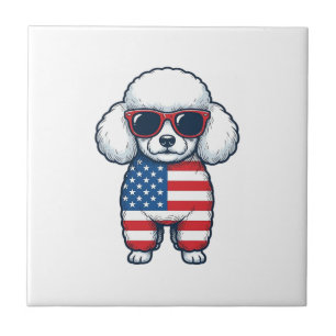 Patriotic Poodle in Sunglasses Vector Design_1 Ceramic Tile