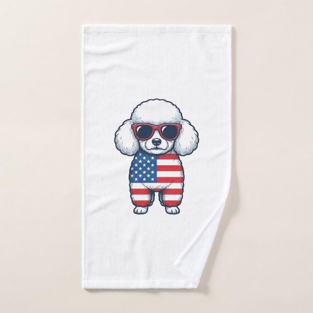 Patriotic Poodle in Sunglasses Vector Design_1 Hand Towel (Hand Towel)