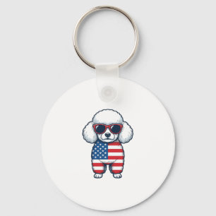 Patriotic Poodle in Sunglasses Vector Design_1 Key Ring
