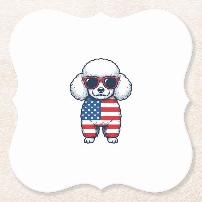 Patriotic Poodle in Sunglasses Vector Design_1 Paper Coaster (Front)