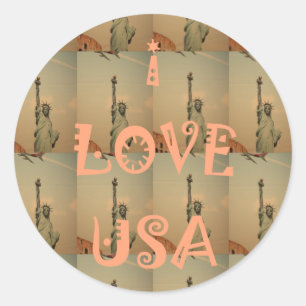 Patriotic Pop Art: "I Love USA" Graphic Art Design Classic Round Sticker
