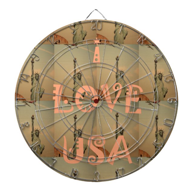 Patriotic Pop Art: "I Love USA" Graphic Art Design Dartboard (Front)