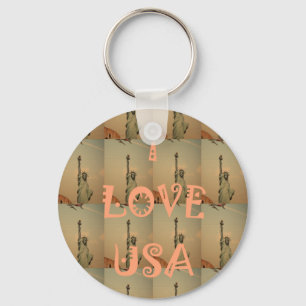 Patriotic Pop Art: "I Love USA" Graphic Art Design Key Ring