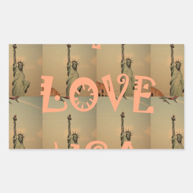 Patriotic Pop Art: "I Love USA" Graphic Art Design Rectangular Sticker (Front)