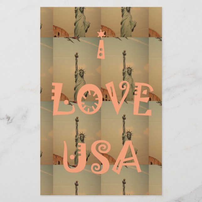 Patriotic Pop Art: "I Love USA" Graphic Art Design Stationery (Front)