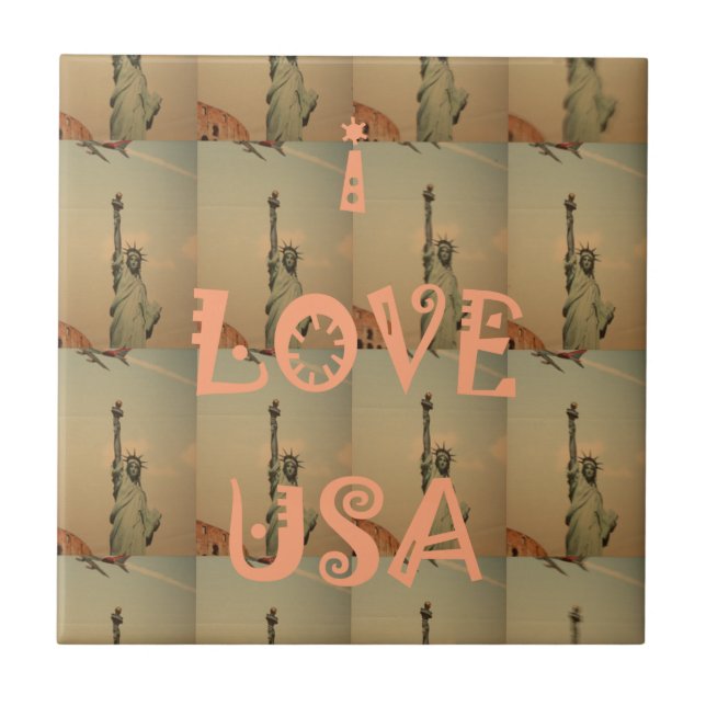 Patriotic Pop Art: "I Love USA" Graphic Art Design Tile (Front)