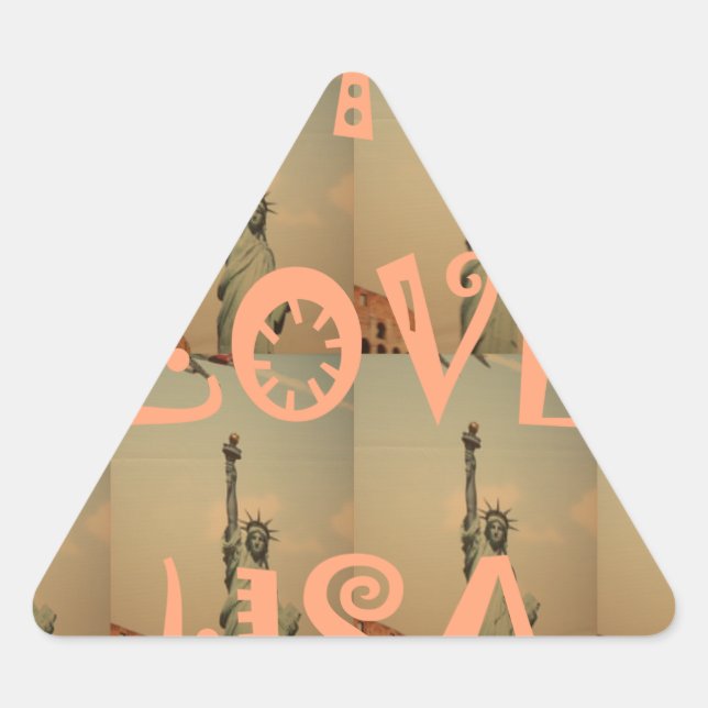Patriotic Pop Art: "I Love USA" Graphic Art Design Triangle Sticker (Front)
