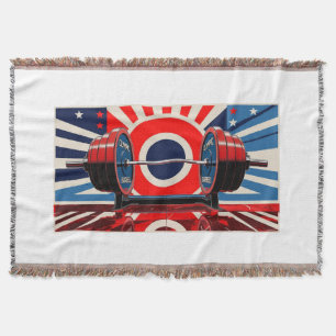 Patriotic Pop Art Olympic Barbell Set Throw Blanket