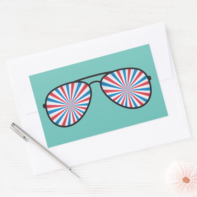Patriotic PopArt Swirl Sunglasses Rectangular Sticker (Envelope)