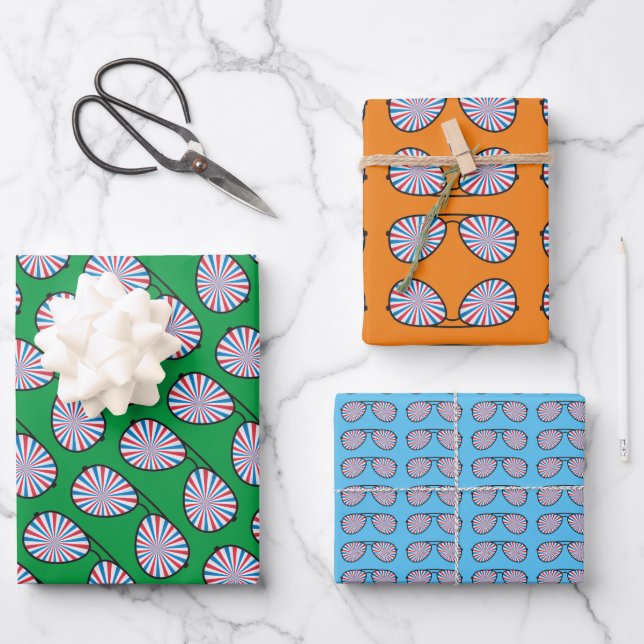 Patriotic PopArt Swirl Sunglasses Wrapping Paper Sheet (Front)