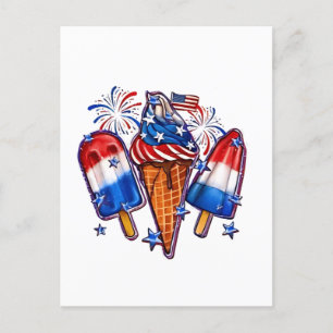 Patriotic Popsicles Ice Cream 4th of July Invitation Postcard