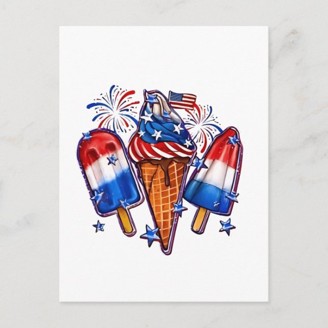 Patriotic Popsicles Ice Cream 4th of July Invitation Postcard (Front)