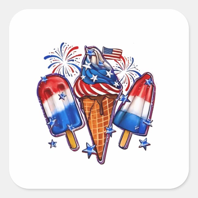 Patriotic Popsicles Ice Cream 4th of July Square Sticker (Front)