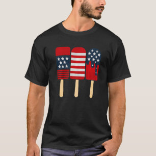Patriotic Popsicles Summer Ice Cream Lolly Red Whi T-Shirt