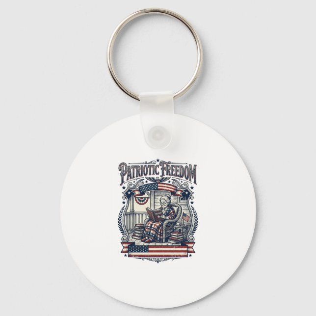 Patriotic Porch Bookworm Vector Graphic Tee Key Ring (Front)