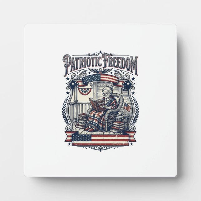 Patriotic Porch Bookworm Vector Graphic Tee Plaque (Front)