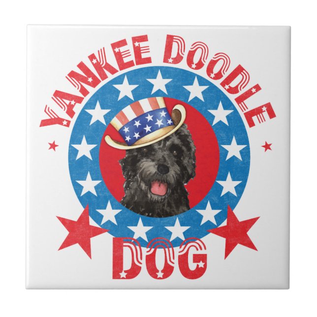 Patriotic Portuguese Water Dog Ceramic Tile (Front)